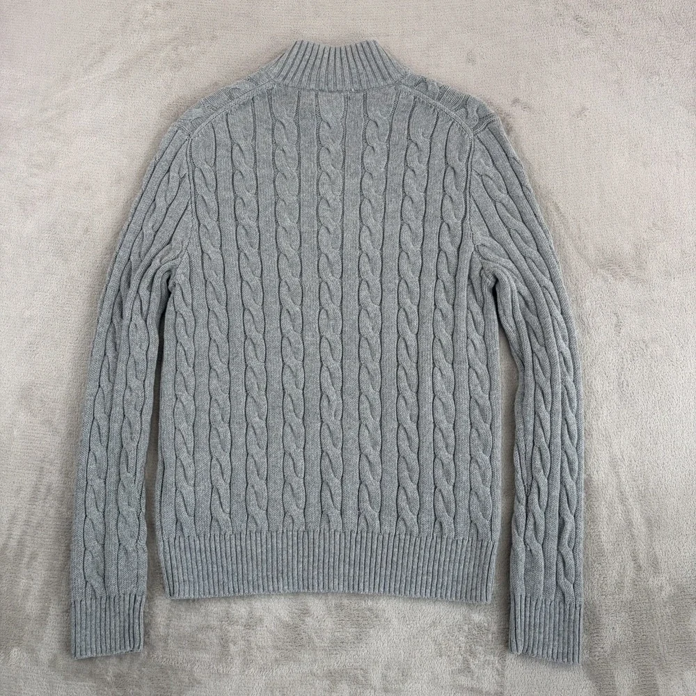 Polo Ralph Lauren Cable-Knit‎ Cotton Quarter-Zip Sweater in Grey Men Medium NWT